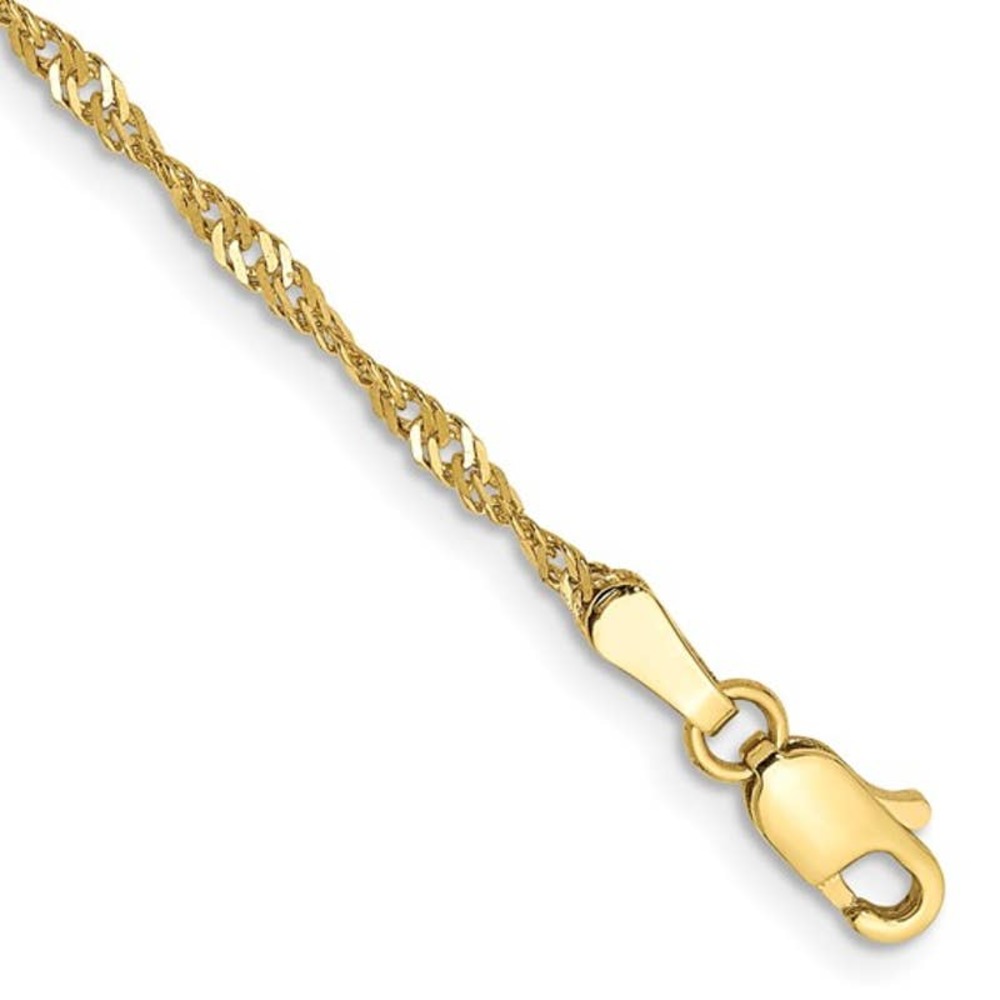 Solid 10K Yellow Gold 1.7 mm Singapore Chain Bracelet 7 inch